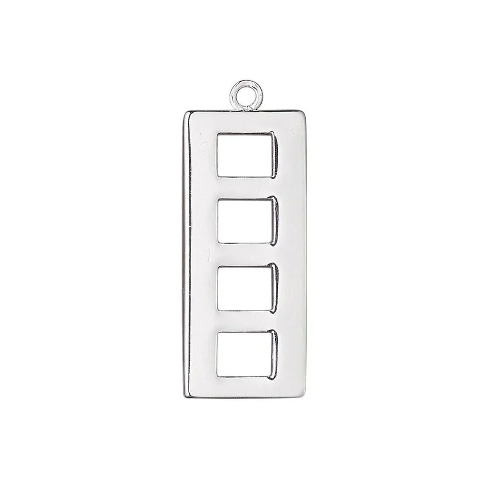Silver Plated Brass Avant Garde Mid Century Style Cutout Rectangle Shape Pendant